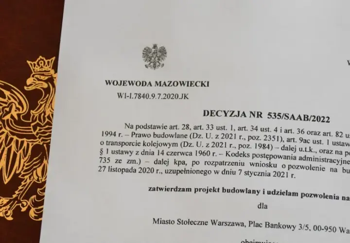 Decyzja Wojewody Mazowieckiego o pozwoleniu na budowę w Warszawie.