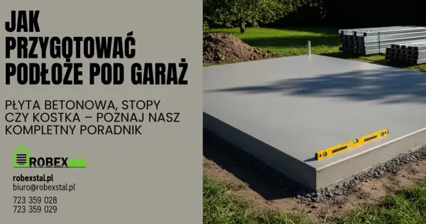 Betonowa płyta fundamentowa pod garaż z poziomicą.